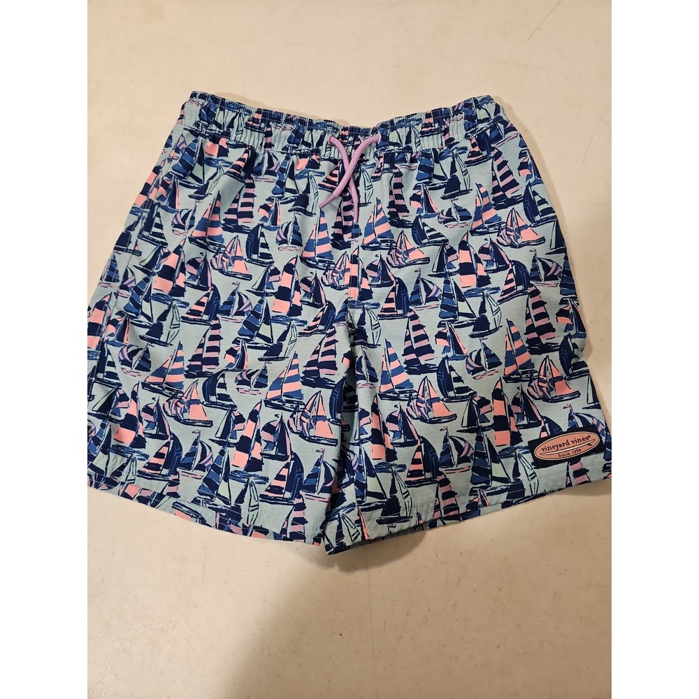 Vineyard Vines Youth sz M Blue Regatta Sailboats Swim Trunks *LINER Cut Out(1883